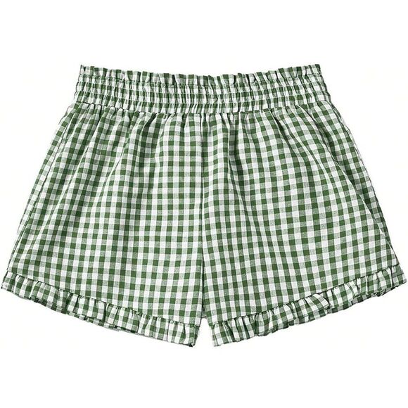 Green Gingham Women's Shorts with elastic waistband size large - Picture 4 of 7